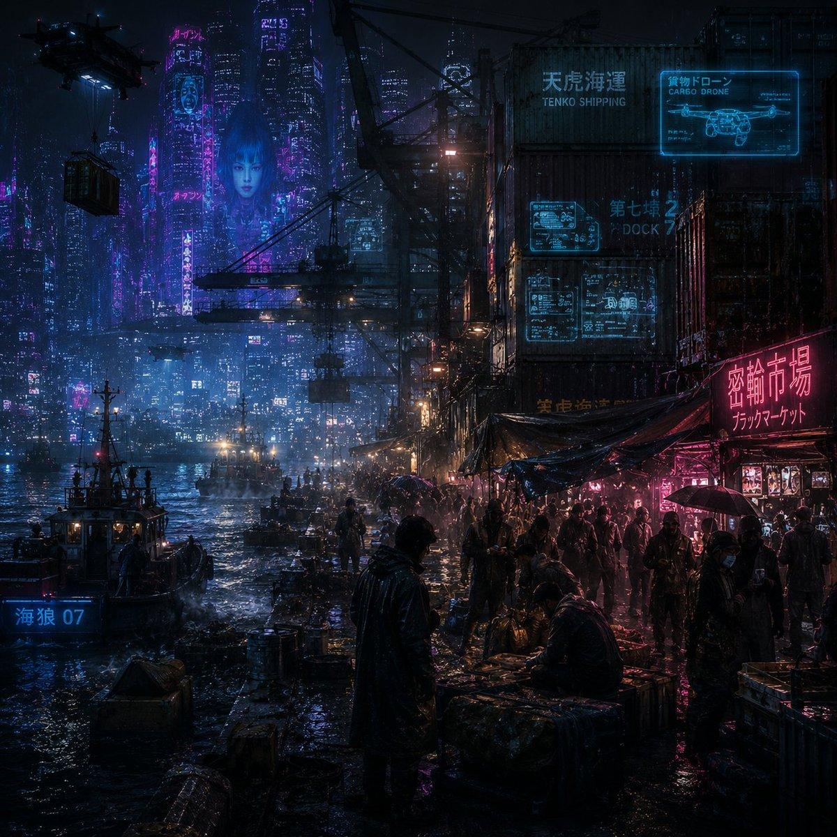 Rainy Cyberpunk Harbor Black Market preview