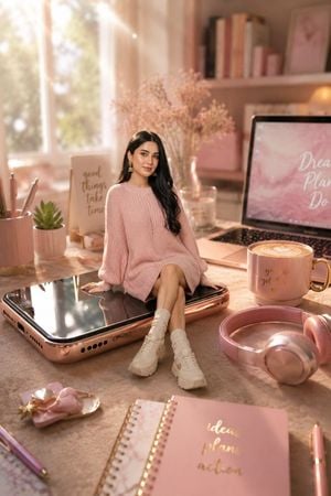 Miniature Girl on Giant Smartphone Desk preview