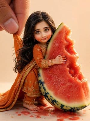 Miniature Doll Hugging Watermelon preview