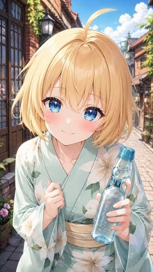 Blonde Yukata Girl Holding Ramune preview