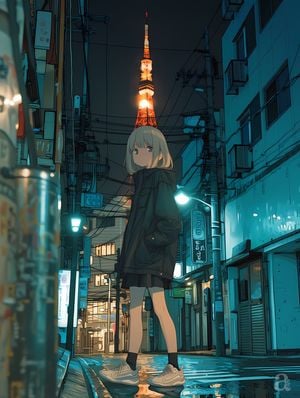 Anime Girl in Rainy Tokyo Alley preview