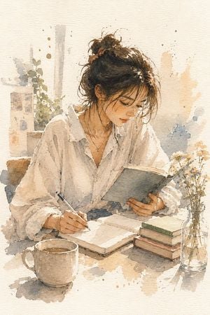 Minimalist Watercolor Reading Scene preview