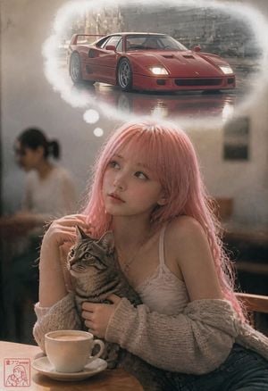 Pink-Haired Cafe Daydream Portrait preview