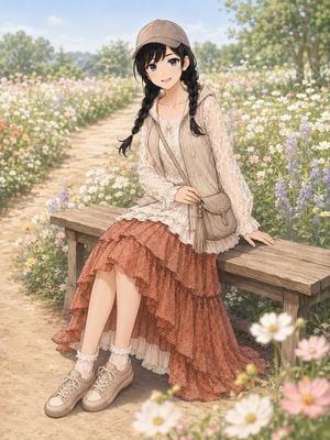 Anime Girl in Lace Garden Outfit preview