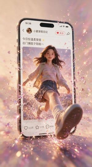 Girl Bursting From Phone Screen preview