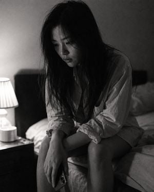 Candid Black and White Bedroom Portrait preview
