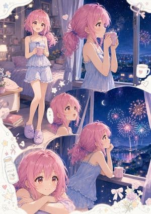 Anime Summer Night Fireworks Collage preview