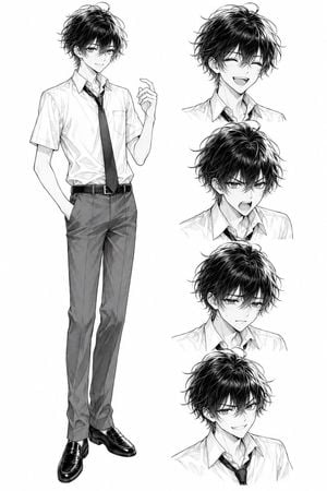 Monochrome Anime Schoolboy Expression Sheet preview