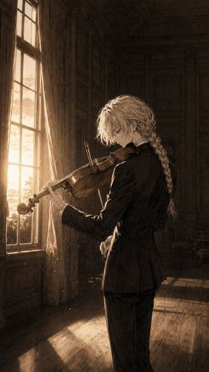 Melancholic Anime Violinist at Sunset preview
