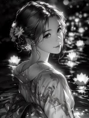 Monochrome Kimono Lantern Portrait preview