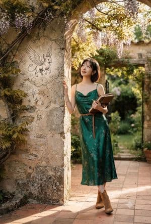 Emerald Dress Wisteria Courtyard Portrait preview
