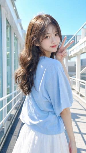 East Asian Woman Making Peace Sign preview
