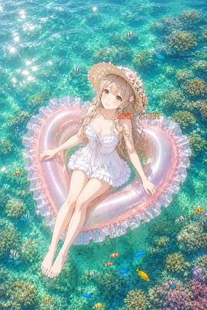 Anime Girl on Heart Float preview