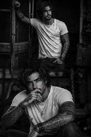 Gritty Industrial Monochrome Tattooed Portrait preview