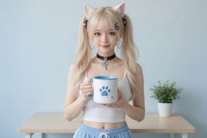 EDIT-01 杯子改绿
⑤ 编辑:局部改色
底图:2.5D轻写实喵喵酱 + 猫爪杯(3:2)
考 preview