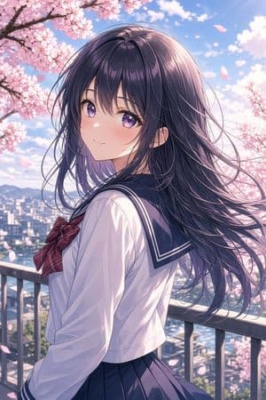 Anime Girl Under Sakura Blossoms preview
