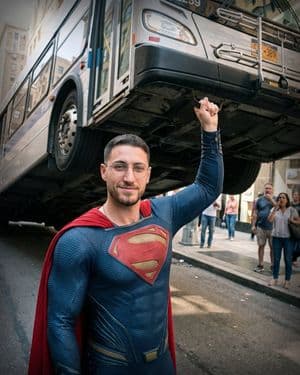 Candid Superman Lifting Bus preview