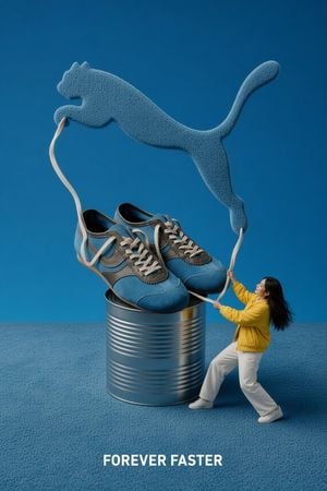 Surreal Sneaker Ad with Leaping Cat preview