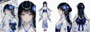 Blue Floral Kimono Character Sheet preview