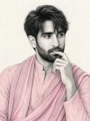 Pastel Pink Kurta Portrait Sketch preview