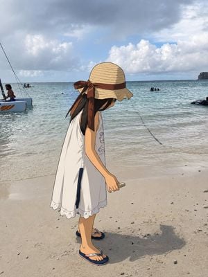 One Anime Girl in Real Beach Photo preview