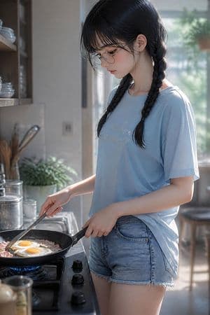 Anime Girl Cooking Bacon and Eggs preview