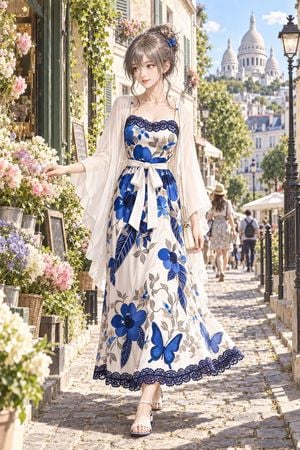 Paris Floral Dress Anime Illustration preview