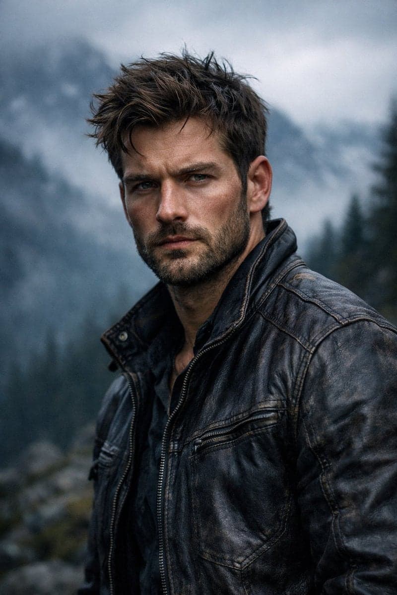Hyper-realistic, cinematic portrait with a rugged outdoor adventure - AI image template preview
