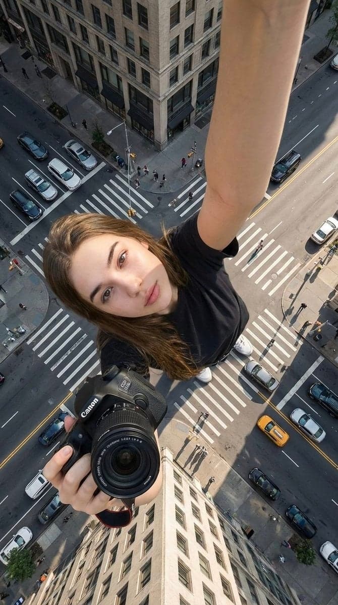 Hyper-realistic cinematic selfie image of a woman using her exact - AI image template preview