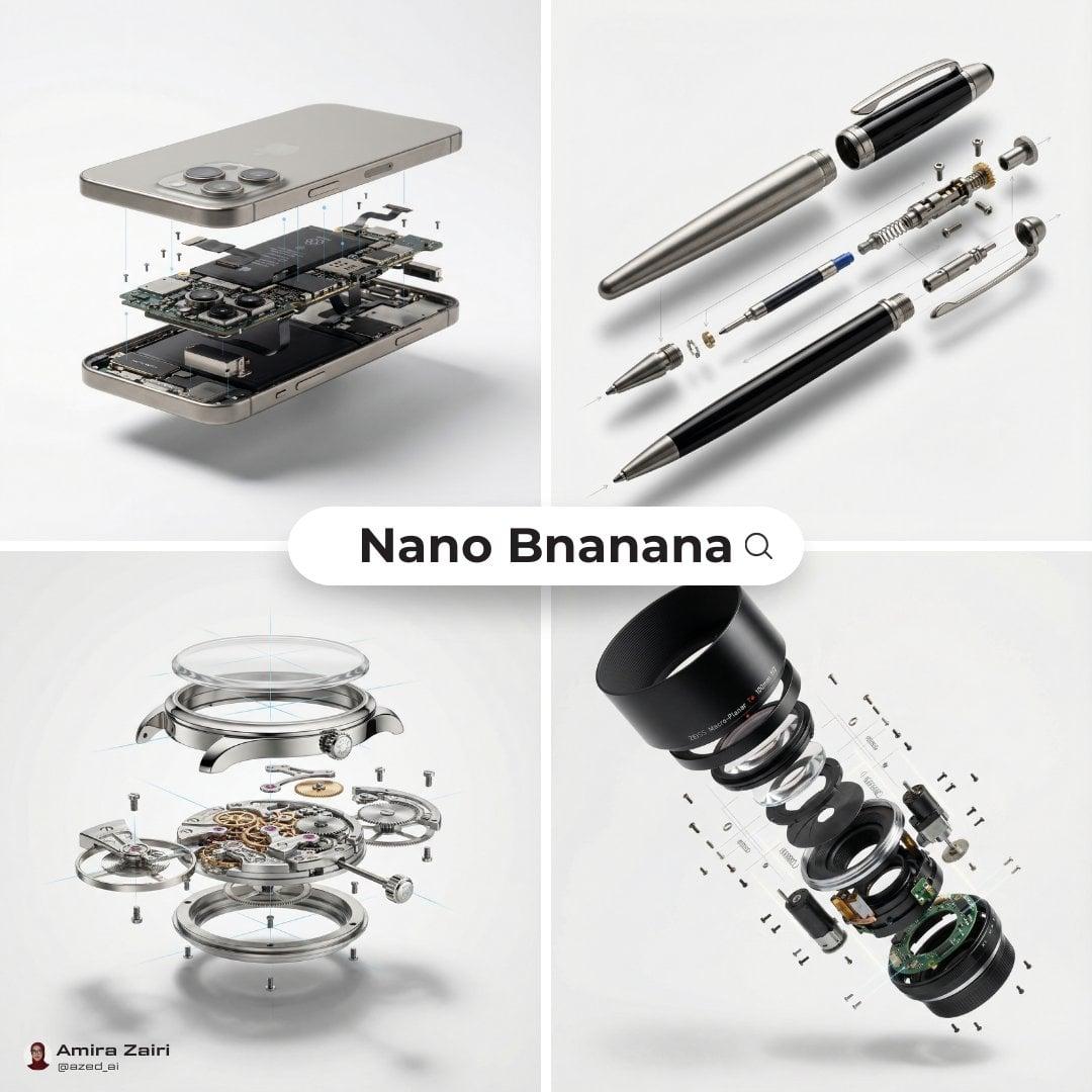 Exploded products with inner mechanics, high-end product advertising - AI image template preview