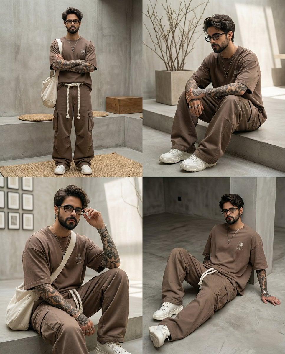 This image into a 64K DSLR shot resolution of A four-panel fashion - AI image template preview