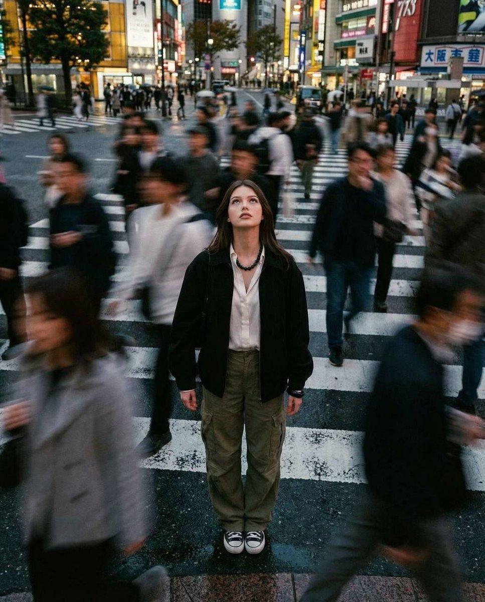 Cinematic street photography capturing a moment in motion with a crowd - AI image template preview
