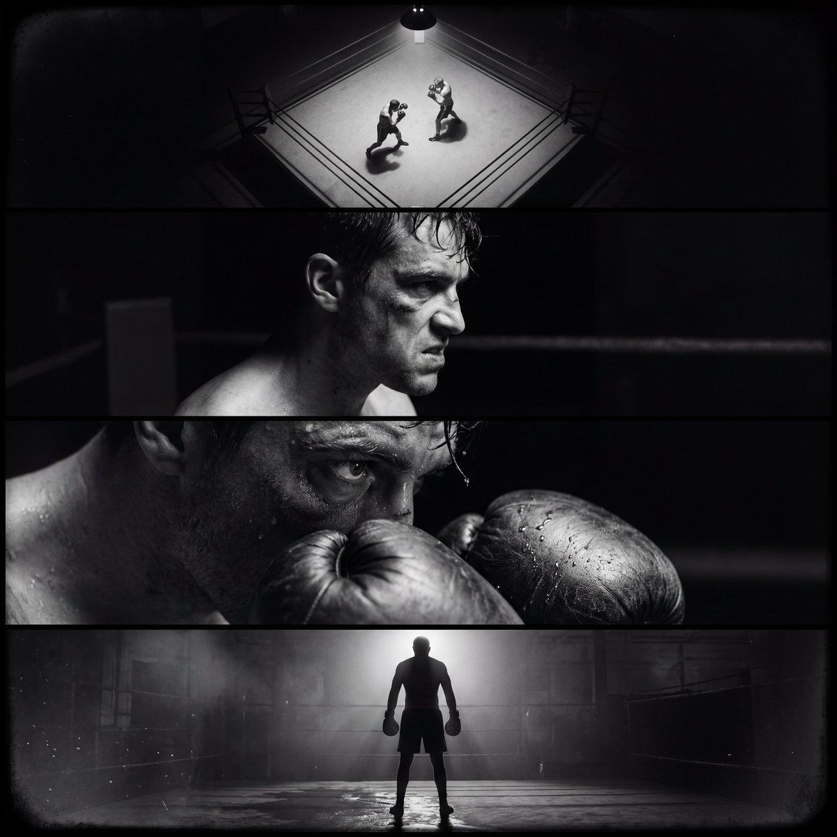 Single film noir style cinematic image divided into four horizontal - AI image template preview