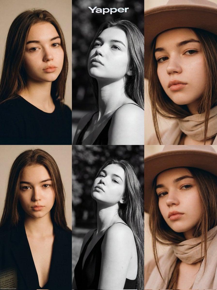 Cohesive 3x1 editorial portrait grid of the same woman in three distinct - AI image template preview