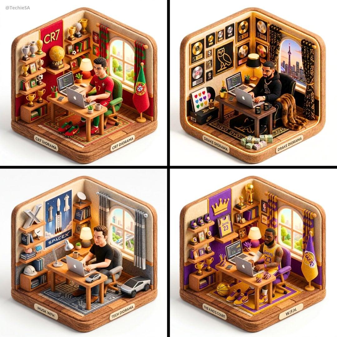 3D isometric diorama illustration of working from home at a desk - AI image template preview