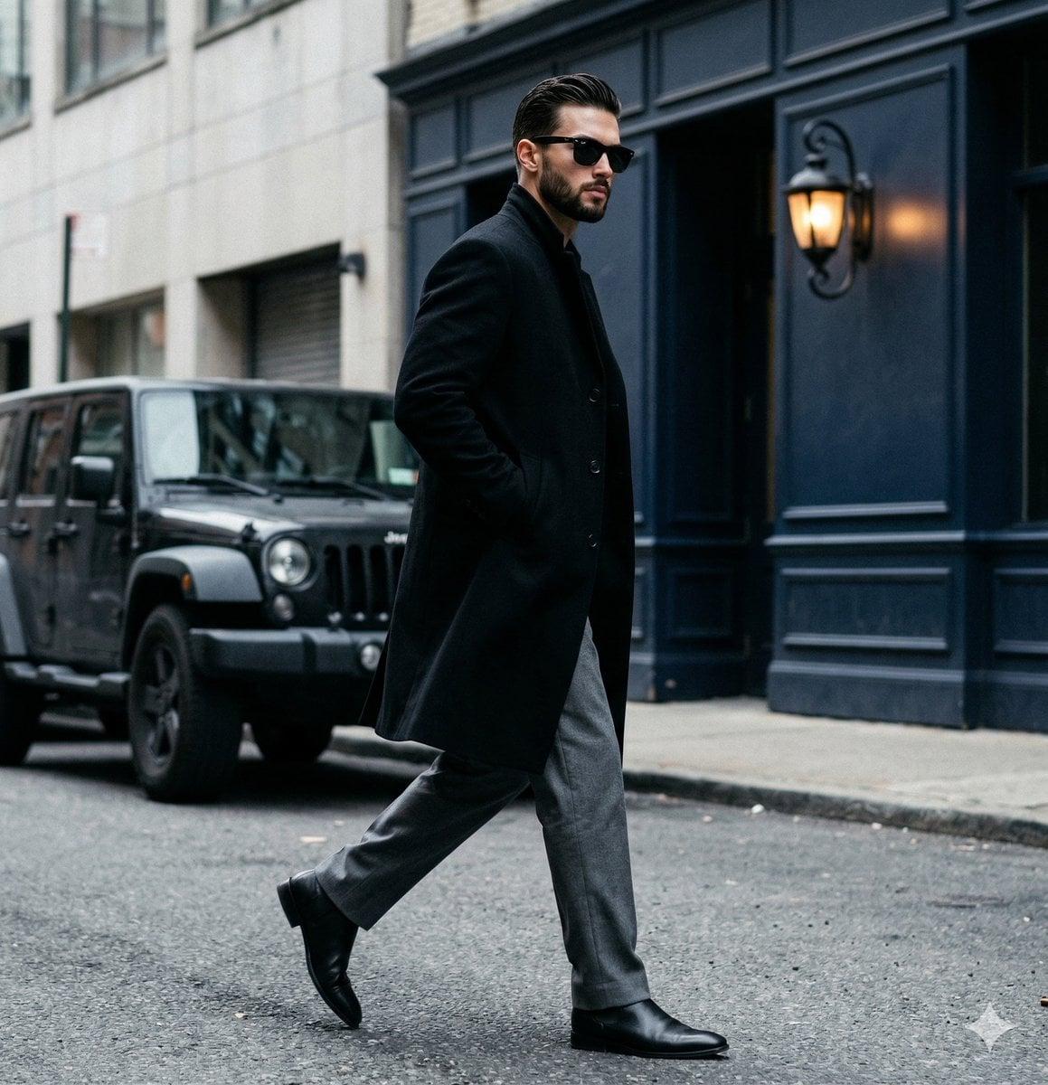 A candid paparazzi-style street photography shot of a handsome man - AI image template preview