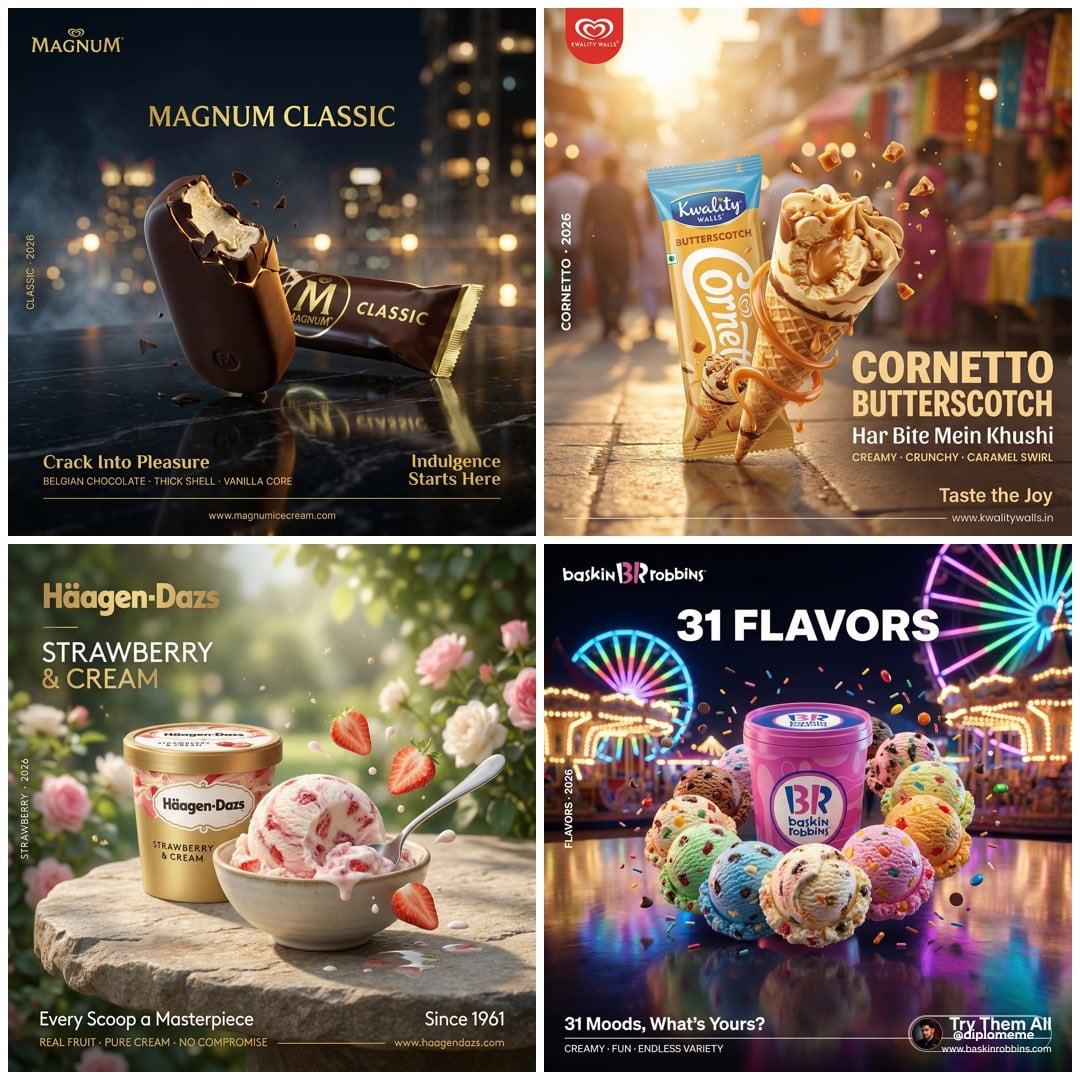 Hyper-realistic professional FMCG ice cream commercial ad poster - AI image template preview