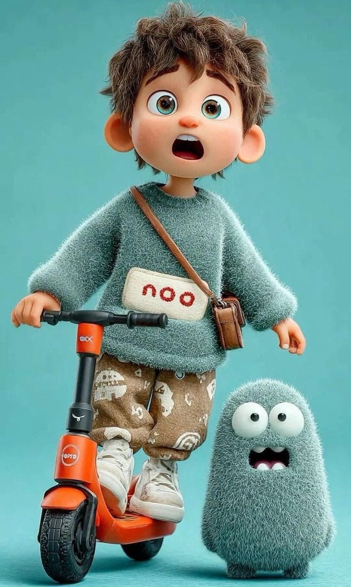 3D Pixar-style animated child character, cute young boy with messy brown - AI image template preview
