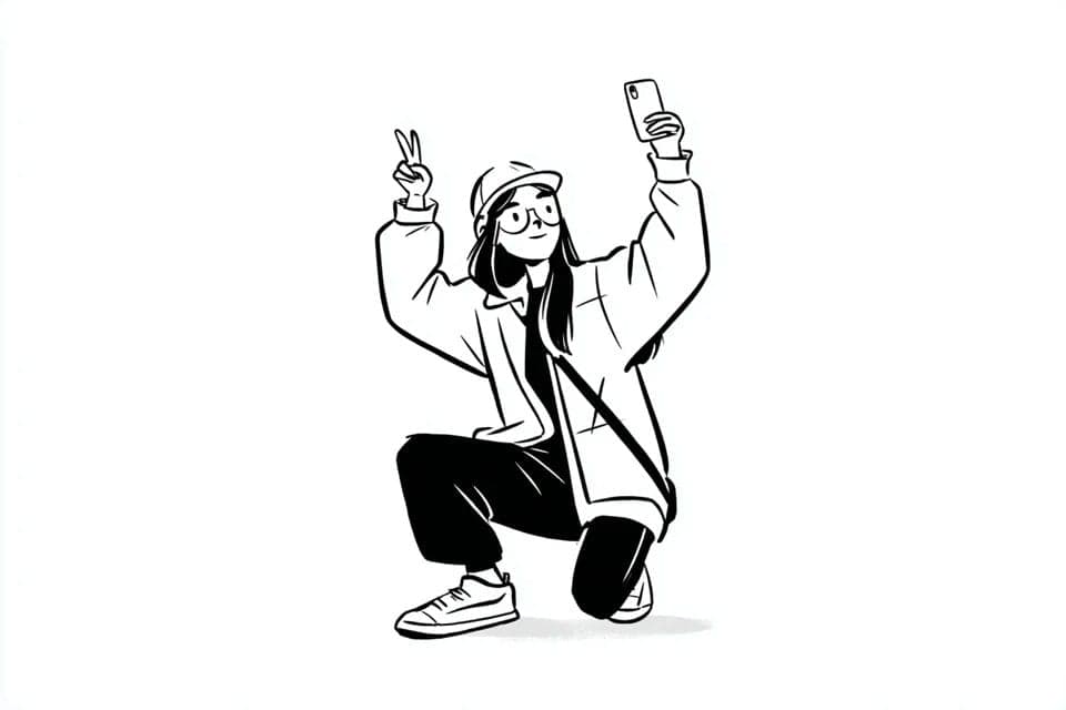 A simple black-and-white illustration of a, with a expression - AI image template preview