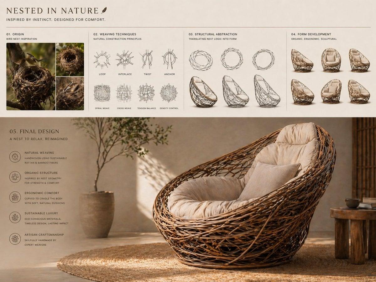 Conceptual transformation, bird nest construction techniques shaping - AI image template preview