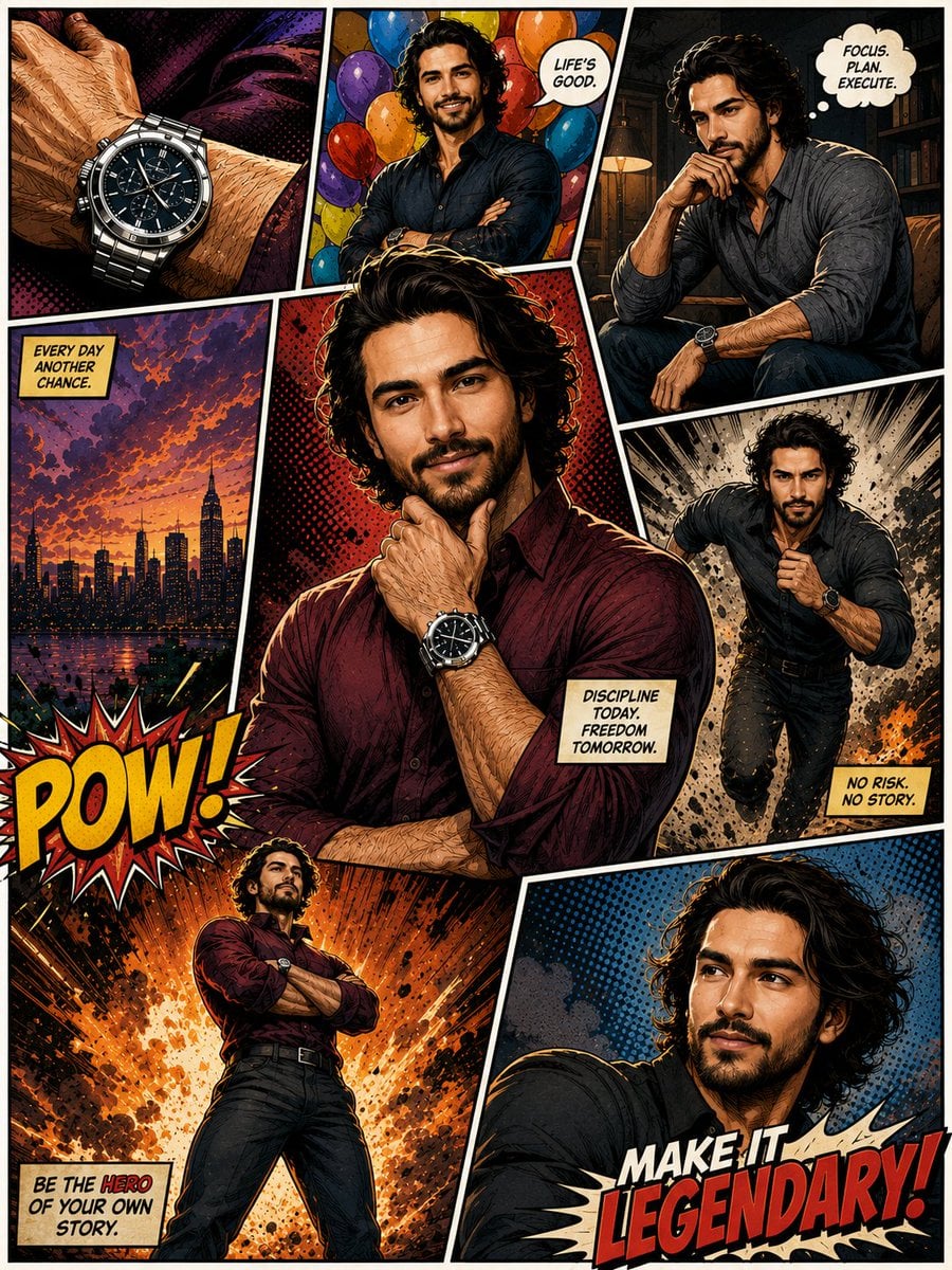 Hero Portrait Comic Multi-Panel Poster - AI image template preview