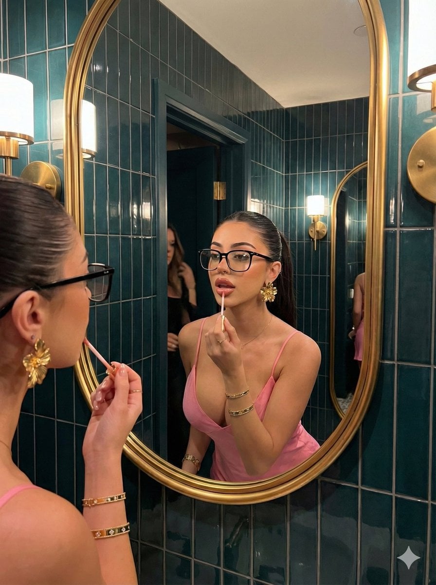 Glamorous Mirror Reflection Beauty Shot Prompt preview
