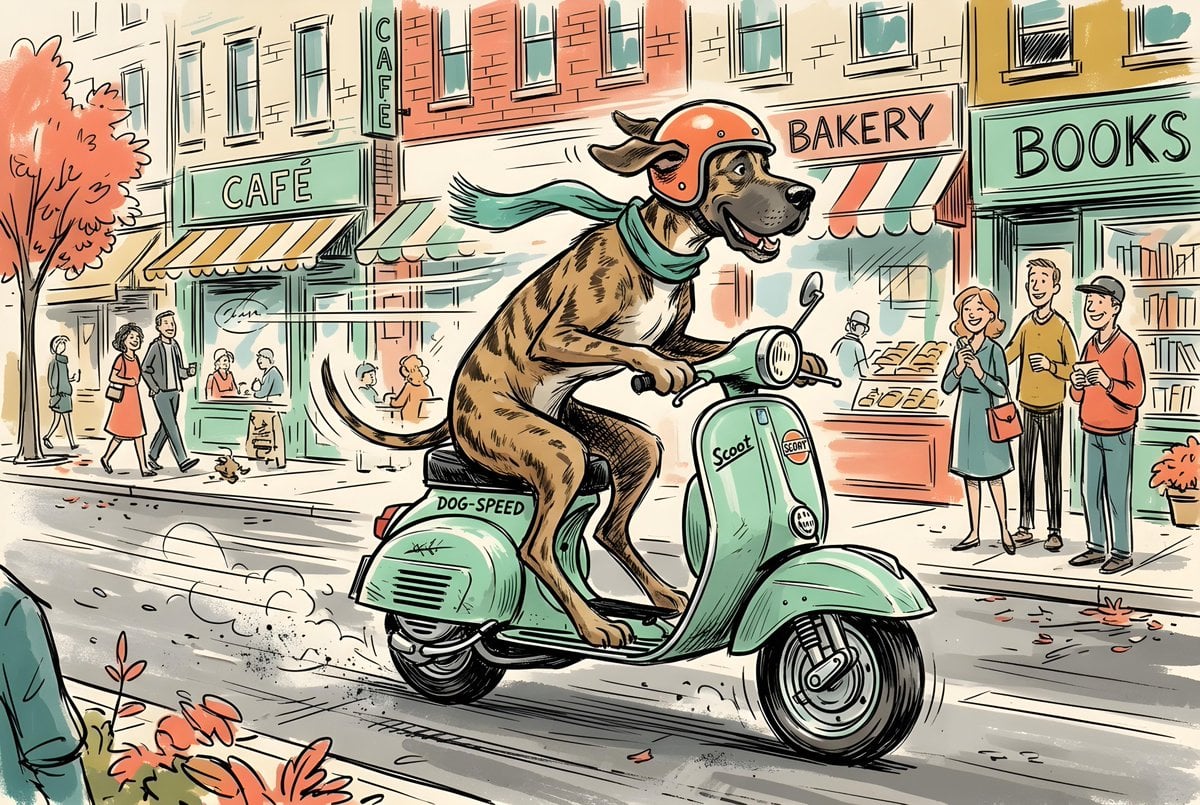 Sketchy Illustration of Dog on Scooter preview