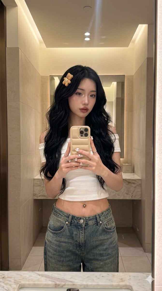 Aesthetic Cafe Mirror Selfie Portrait preview