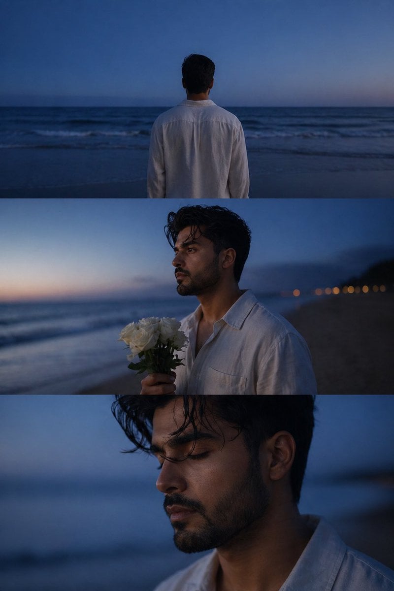Melancholic blue hour portrait preview