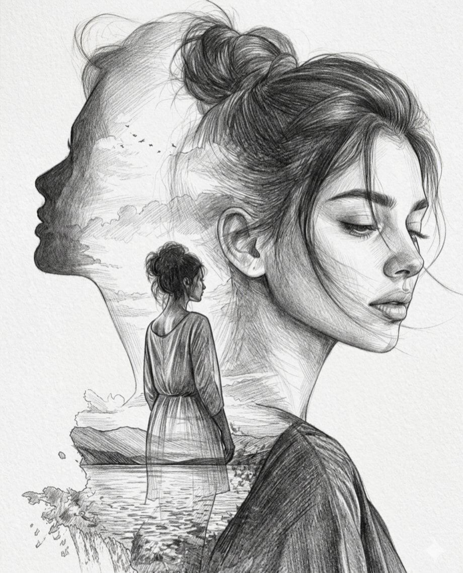 Double Exposure Pencil Sketch Portrait preview
