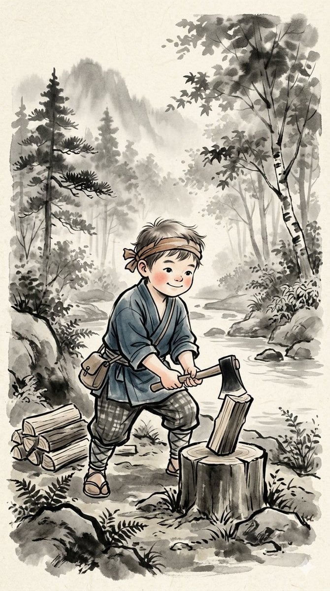 Traditional Japanese Ink Children Illustration preview