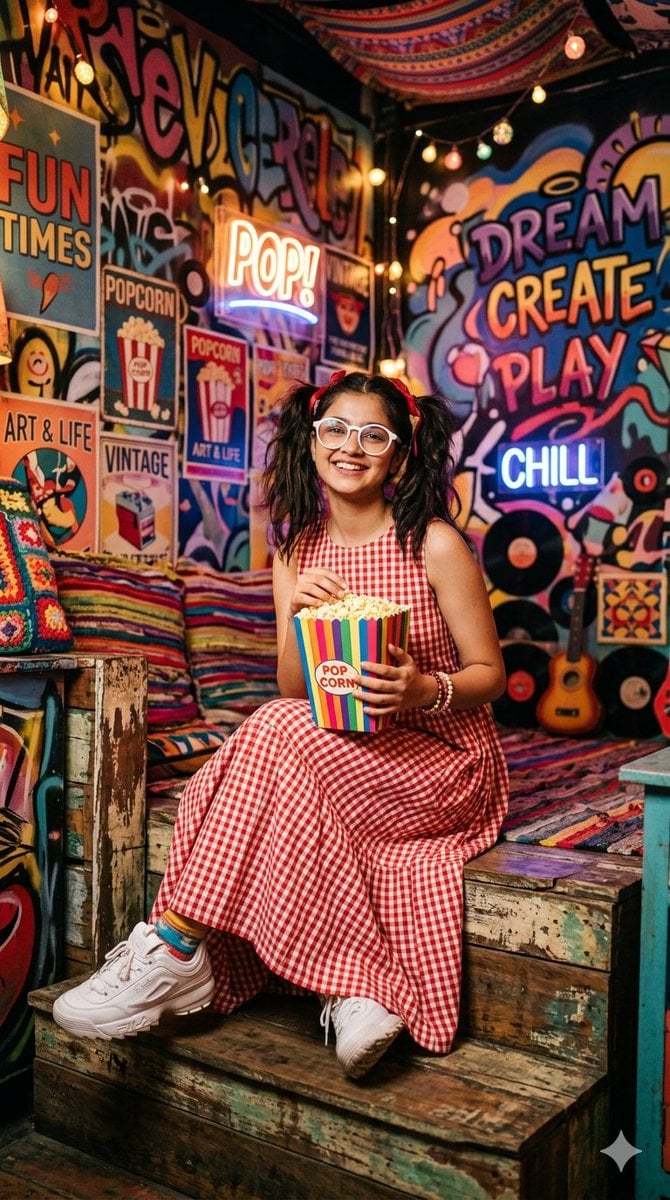 Retro Eclectic Pigtail Fashion Portrait preview