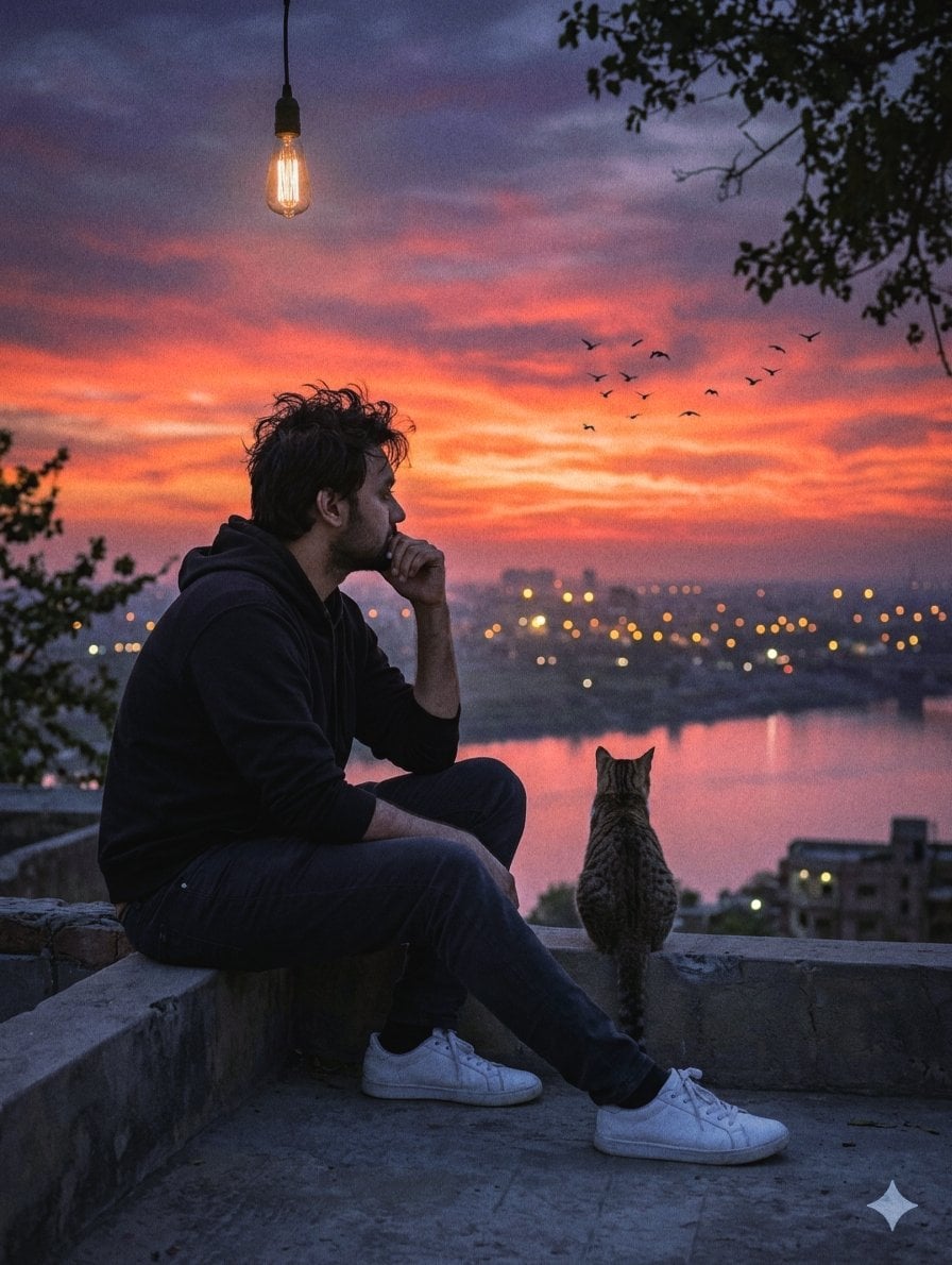 Melancholic Rooftop City Sunset preview