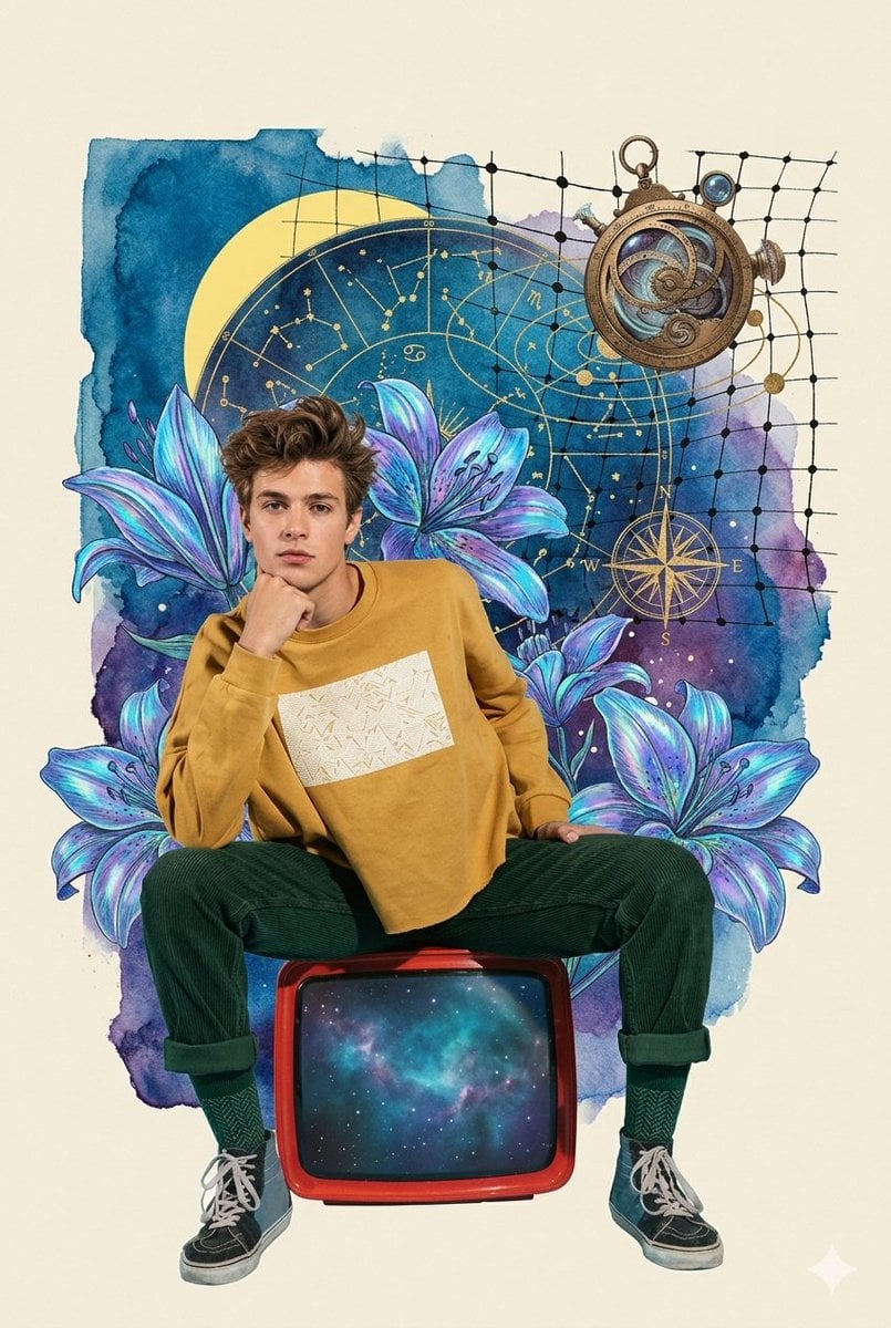 Retro Cosmic Watercolor Collage preview